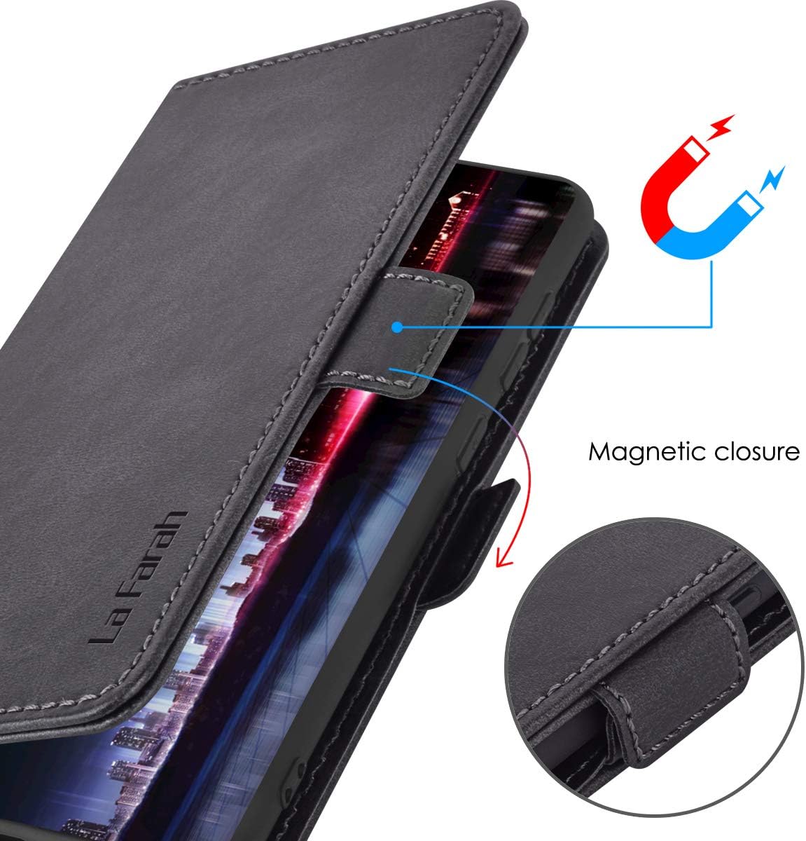 La Farah Case for Samsung Galaxy A71 5G, Leather Wallet Case Protective Flip Cover with Card Holders and Kickstand for Samsung Galaxy A71 5G (Samsung-A716)- Space Black