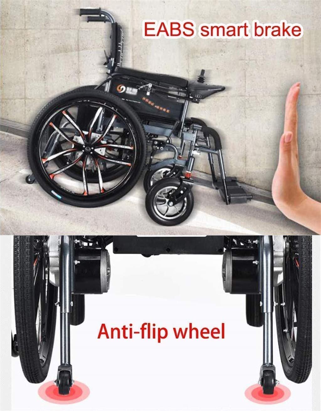 Carrozzina elettrica pieghevole sedia a rotelle elettrica deluxe per anziani disabili motorizzata leggera pieghevole sedia a rotelle elettrica pieghevole scooter, larghezza sedile 46 cm, capacità di p