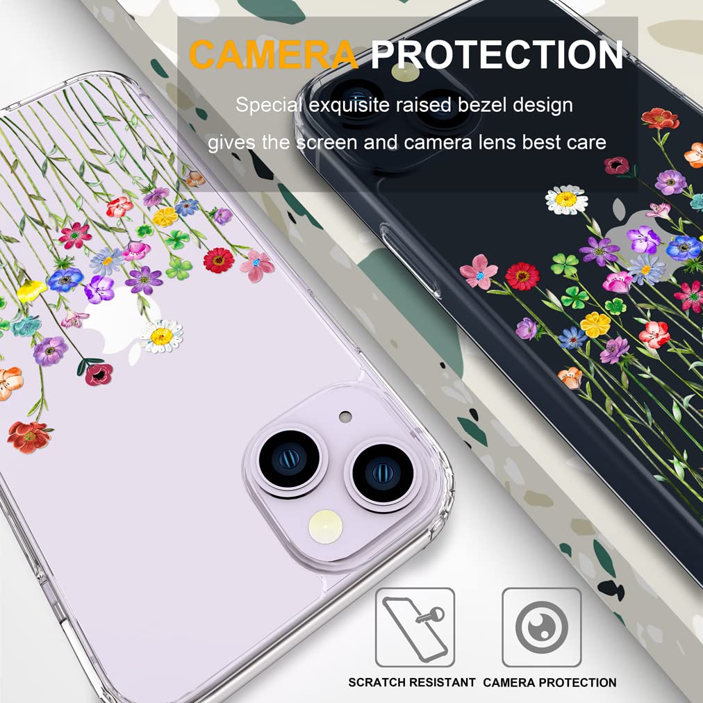 Funda para iPhone 14 Plus, ramo transparente y elegante | Lindas fundas transparentes para teléfono para mujeres con diseño, niñas con parachoques protector resistente