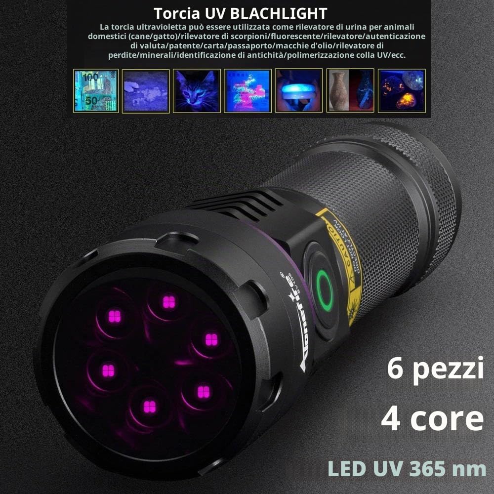 Alonefire SV116 60W Torcia UV LED Potente Professionale 365nm USB C Ricaricabile Lampada Ultravioletti per Resina, Pesca, Fluoresceina, Rilevatore di Urina,Minerali con Occhiali Protettivi UV,Batteria