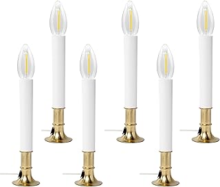 Creative Hobbies LED Electric Window Candle Lamp with Brass Plated Base, Dusk to Dawn Sensor Turns Candle on in Dark and Off in Light | 6 Pack