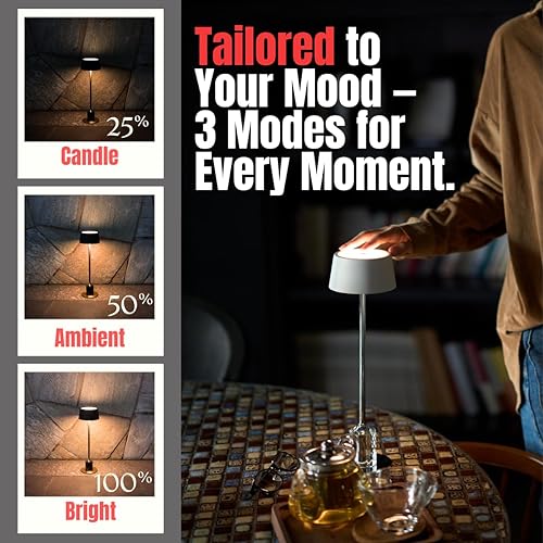 Miniatura 5 de TIDATIK Lámpara de mesa inalámbrica, recargable y funciona con pilas, funciona con batería de 4000 mAh, tiempo de funcionamiento de 42 horas, 3