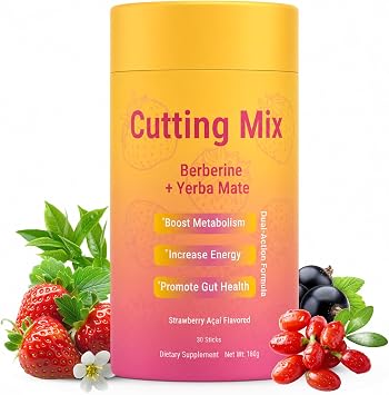Cutting Mix Drink GLP-1 Drink Mix with 5-HTP, Yerba Mate & Magnesium, FOS for Gut Wellness Support & Healthy Energy Boost | Strawberry Acai Flavor 30 Servings