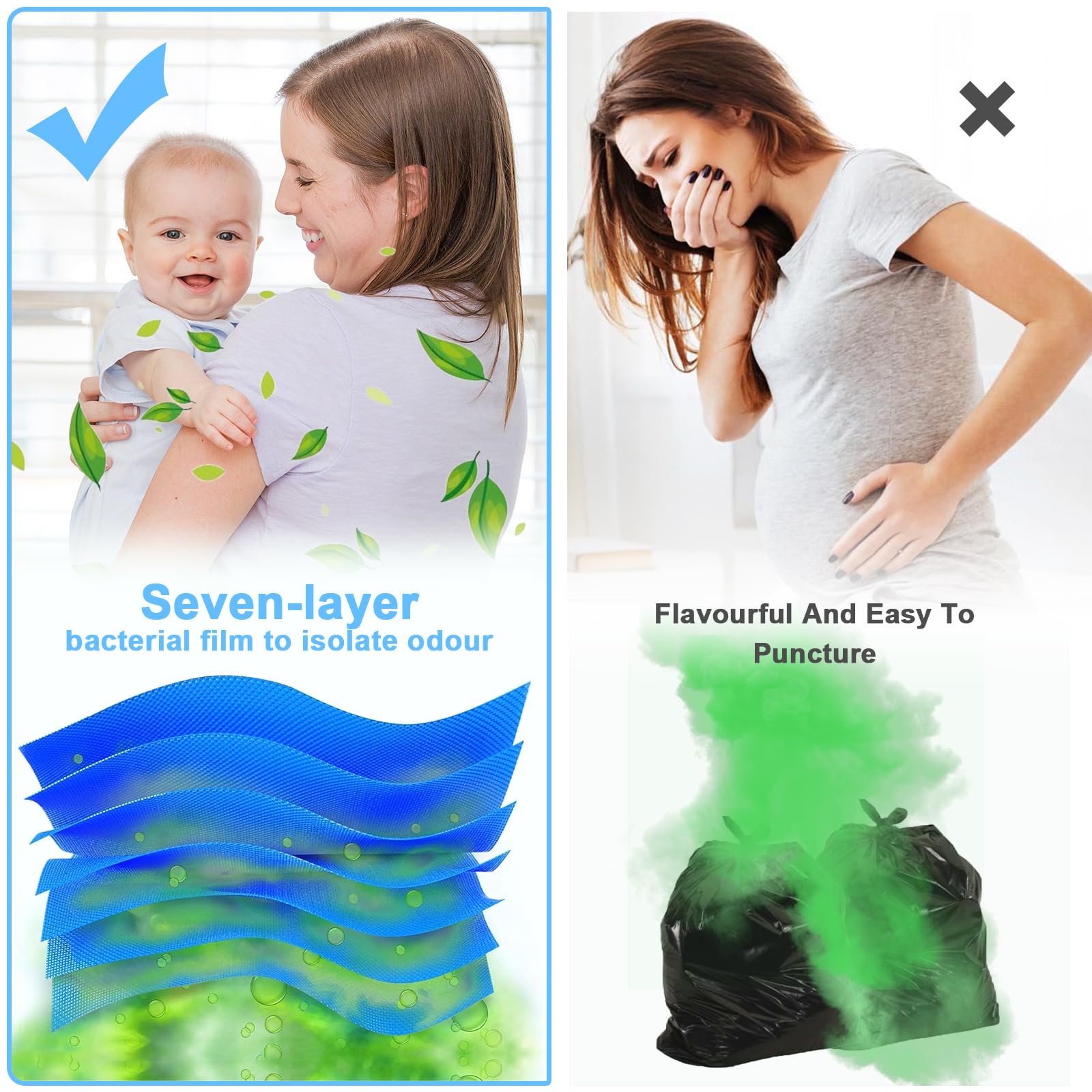11 cartuchos de recambio para cubos de pañales, 6,5 m, bolsas de repuesto con fragancia, tecnología de 7 capas, compatible con Angelcare, Tommee Tippee, Litter Locker, vástago