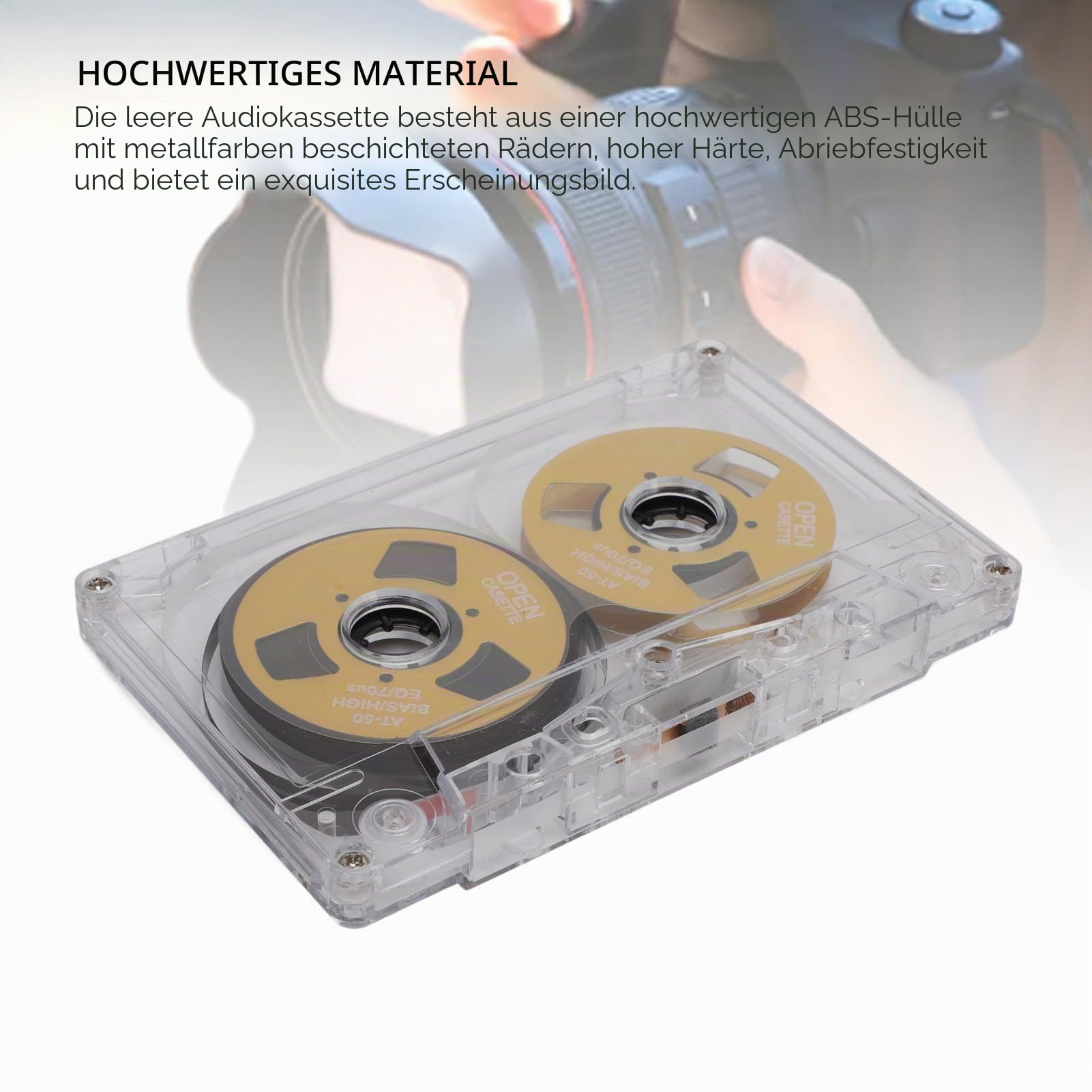 Leere Kassette von Rolle zu Rolle, 50 Minuten Aufnahmezeit, Normale Vorspannung, Doppelseitig, Metall-Tonkassette mit Transparenter Box