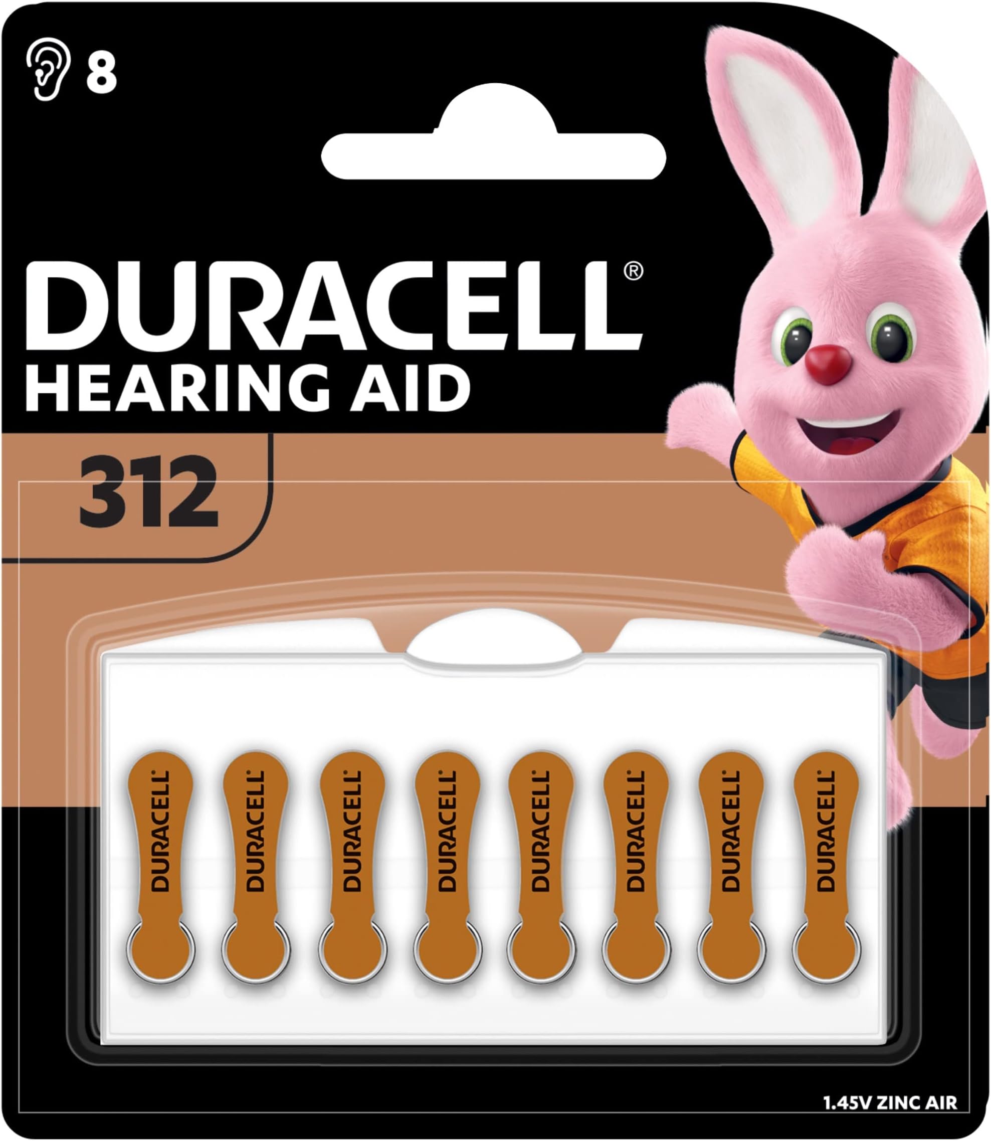 Duracell | 1.45V Zinc Air Hearing Aid Batteries Size 312 | Pack of 8 Batteries
