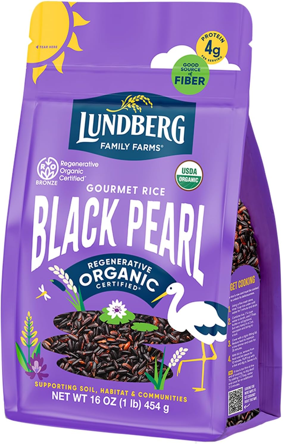 Lundberg Black Pearl Rice, Regenerative Organic Certified – Full-Bodied Black Rice, Responsibly Grown in California, 16 Oz