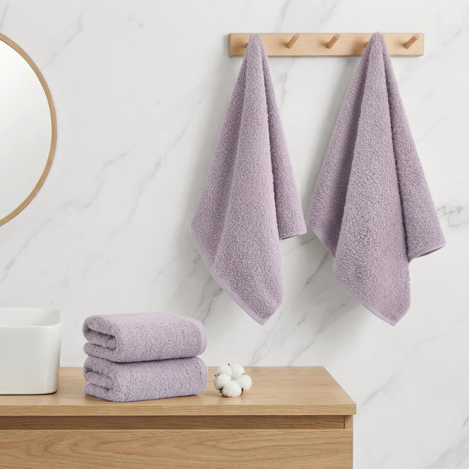 REDKISS 4-Pack Luxury Hand Towels, 16x32 Inch 450G 100% Cotton, Purple Quick-Dry Bathroom & Kitchen Towels, Super Soft and Highly Absorbent