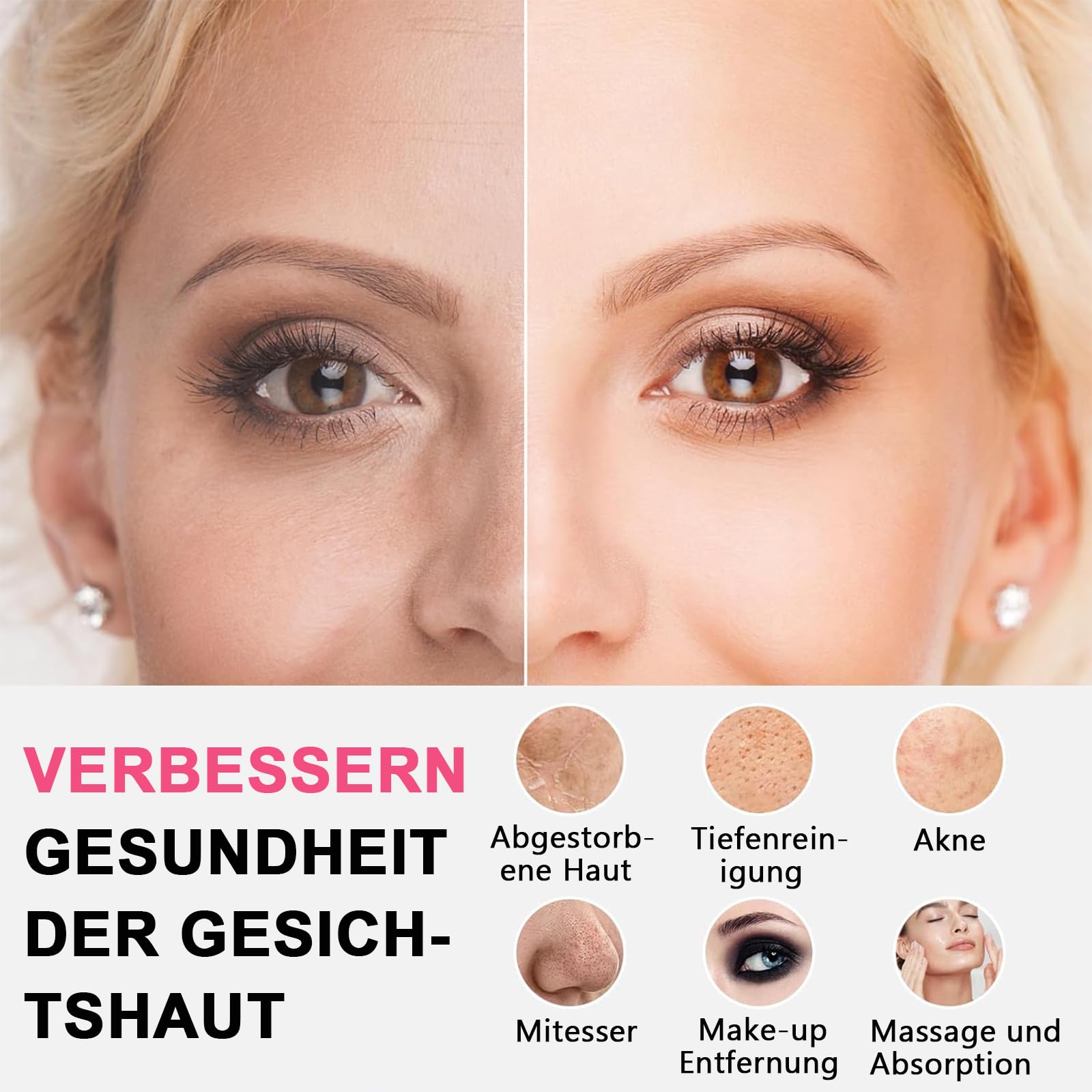 Maxspace Gesichtsreinigungsbürste, IPX7 Wasserdichte Gesichtsbürste Elektrisch mit 3 Bürstenköpfen und 2-stufige Rotation, Reinigungsbürste Gesicht für Gesichtsreinigung Exfoliation (Rosa)