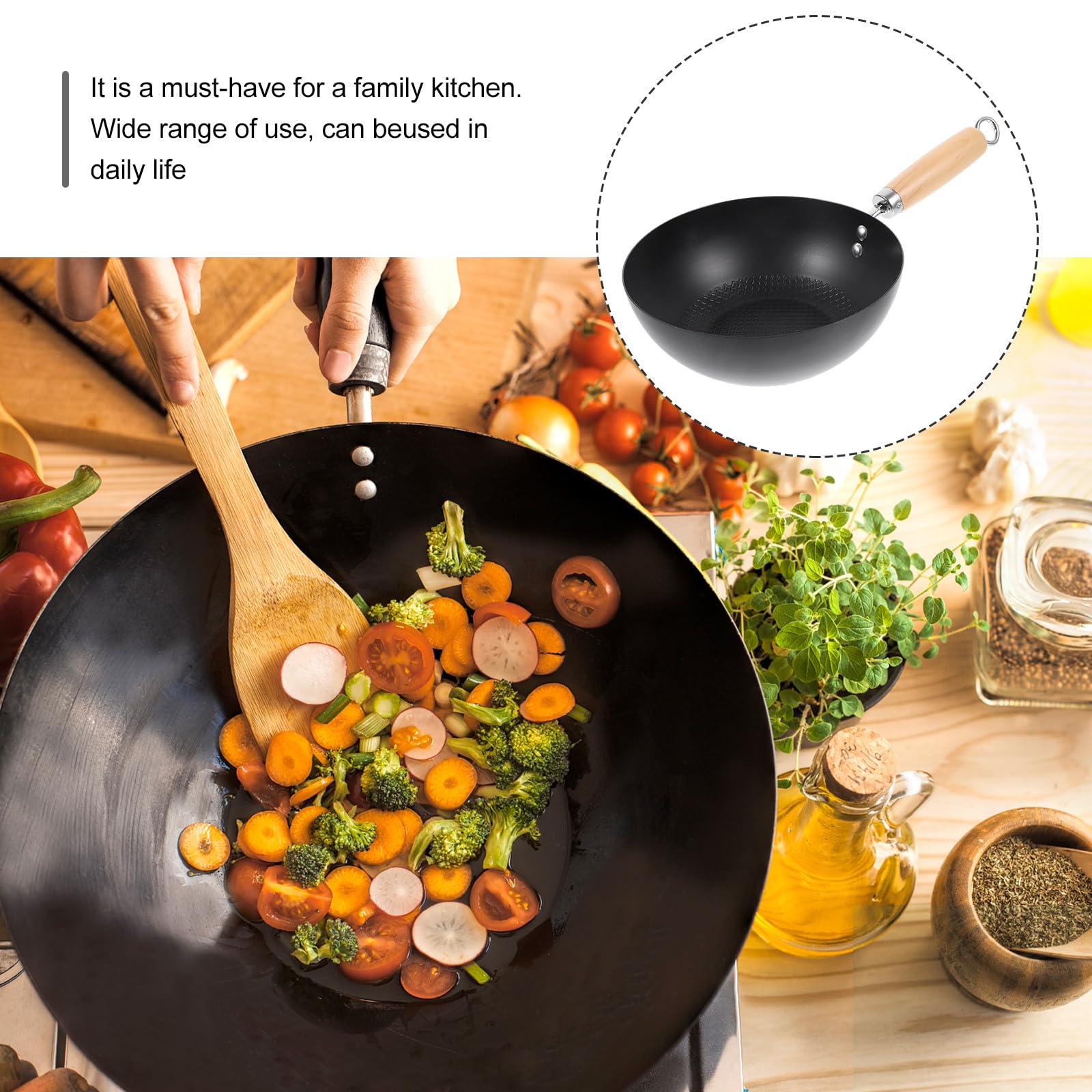 Wok Giapponese in Ferro Battuto Nero Mini per Persona