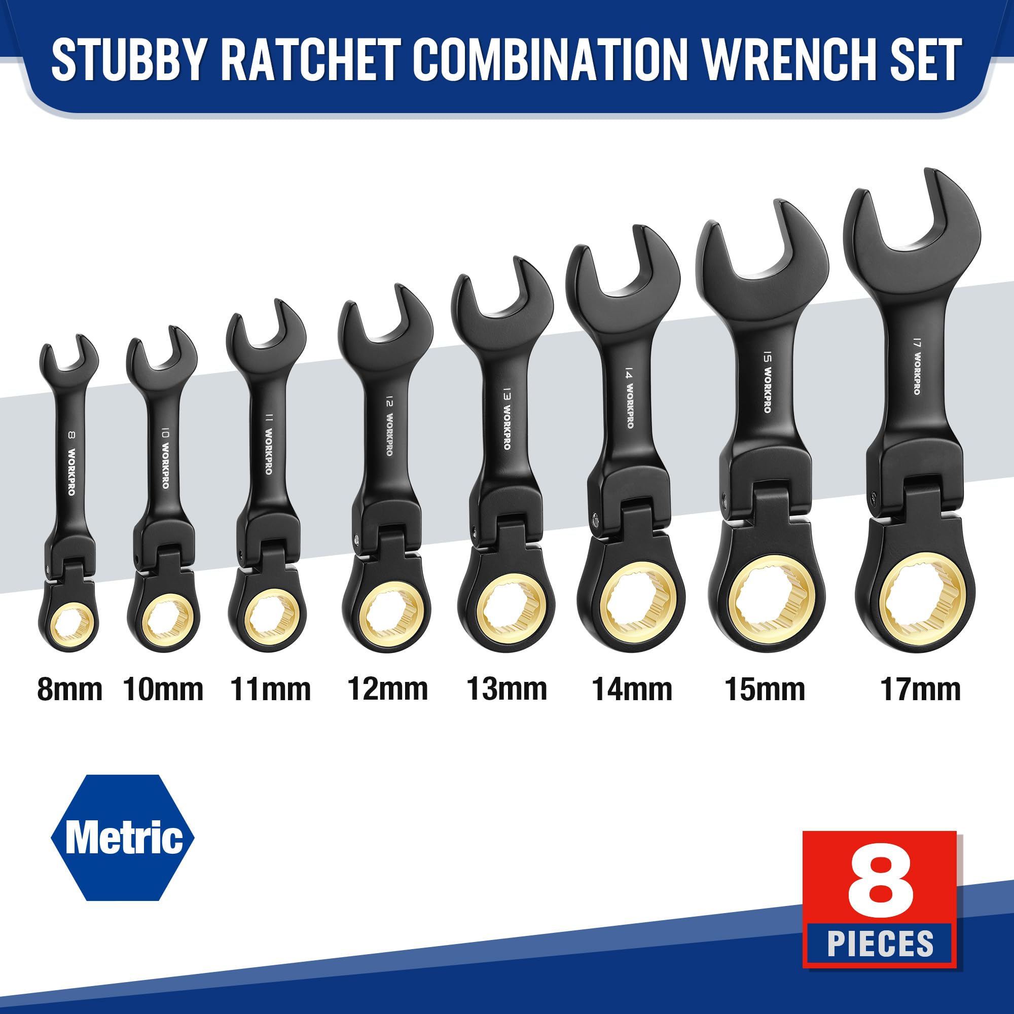 WORKPRO 8Piece Stubby Antislip Ratcheting Combination