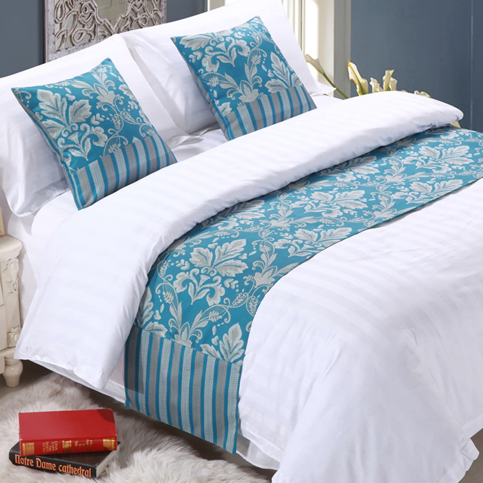 DAYDAY helper Pattern Bed Runner for Foot of Bed, Bedroom Bedspread Linen Bed Throw Bedding Protection End Towel Bed Cover Bed Scarf for Hotel Home, 240x50cm