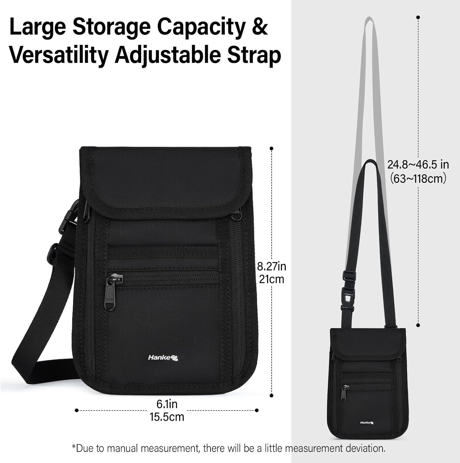 Hanke Passport Holder, Travel Wallet for Womens and Men, Neck Wallet Hidden Passport Pouch for Travel Adjustable Lightweight Thin with 6 compartments (Black) - Image 6