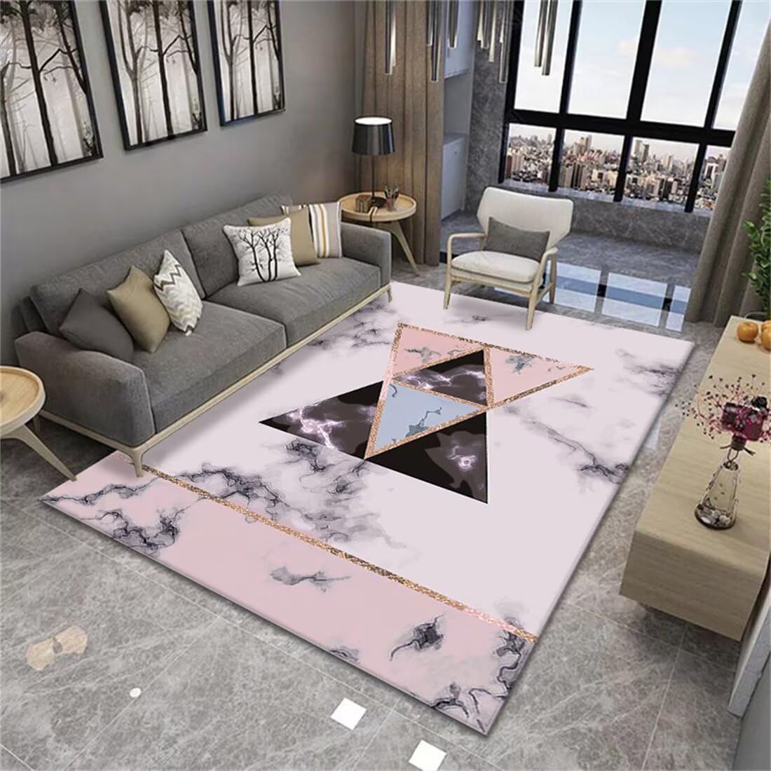 Tapis rose marbre 70x140cm lavable pour protéger les sols de la chambre
