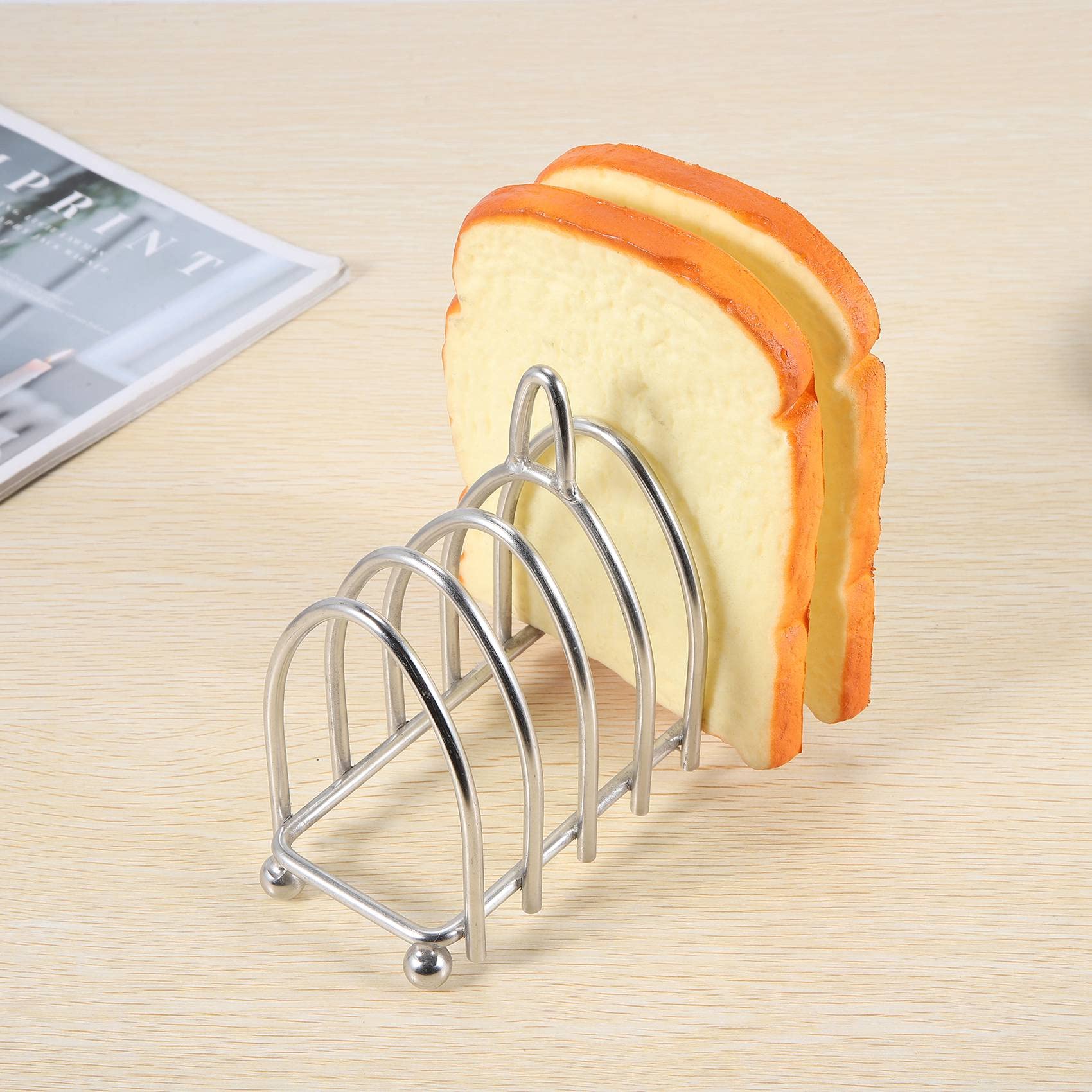 Jkjhbhged Toast Bread Rack Holder 6 Slice Stainless Steel Toast Rack with Ball Feet and Loop Carry Handle