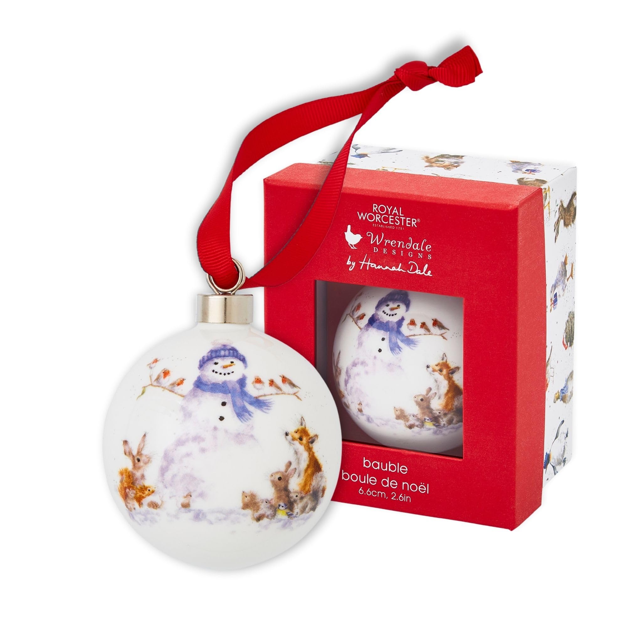 Home & Gifts Gathered All Around (Snowman) -Bone China, Christmas Bauble, Multi-Colour Colour, 9