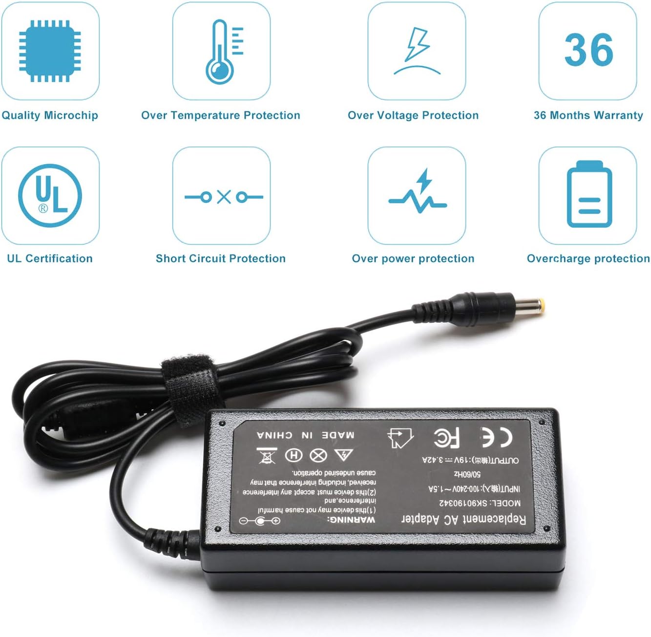 65W Laptop AC Adapter for Acer-Aspire E15 ES1 E1 E5; E1-571 E5-575G E1-510P E1-521 E3-111 E5-511P E5-521 E5-522 E5-551 E5-571 E5-573G ES1-111M ES1-411 ES1-511 ES1-521 ES1-531 E1-572-6870