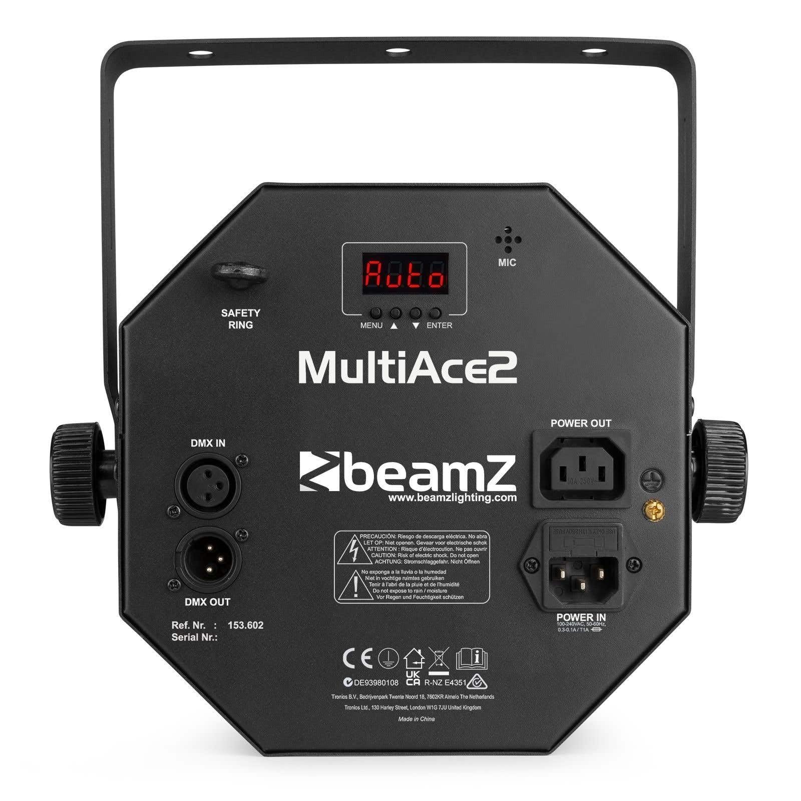 BeamZ MULTIACE2 Jeu de Lumière 2 en 1 RGB - Projecteur UV et Stroboscope, Mode Automatique & Détection du Son, Télécommande, DMX, Idéal pour vos Soirées d'Anniversaires, DJ Mobiles, Bars