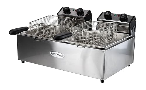 EF-06L-2 Freidora eléctrica de encimera, doble tanque de 6 litros de capacidad de aceite por cuenca, cesta doble, temperatura ajustable 140-375F,