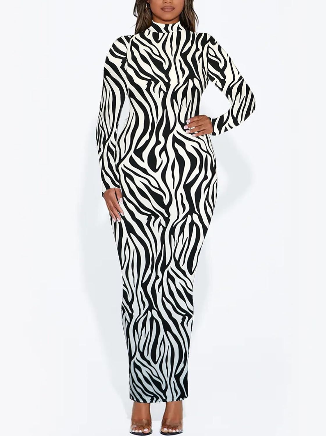 Women's Long Sleeve Bodycon Dress Maxi Mock Neck Fall Winter Casual Club Party T Shirts Tight Dresses - Image 4