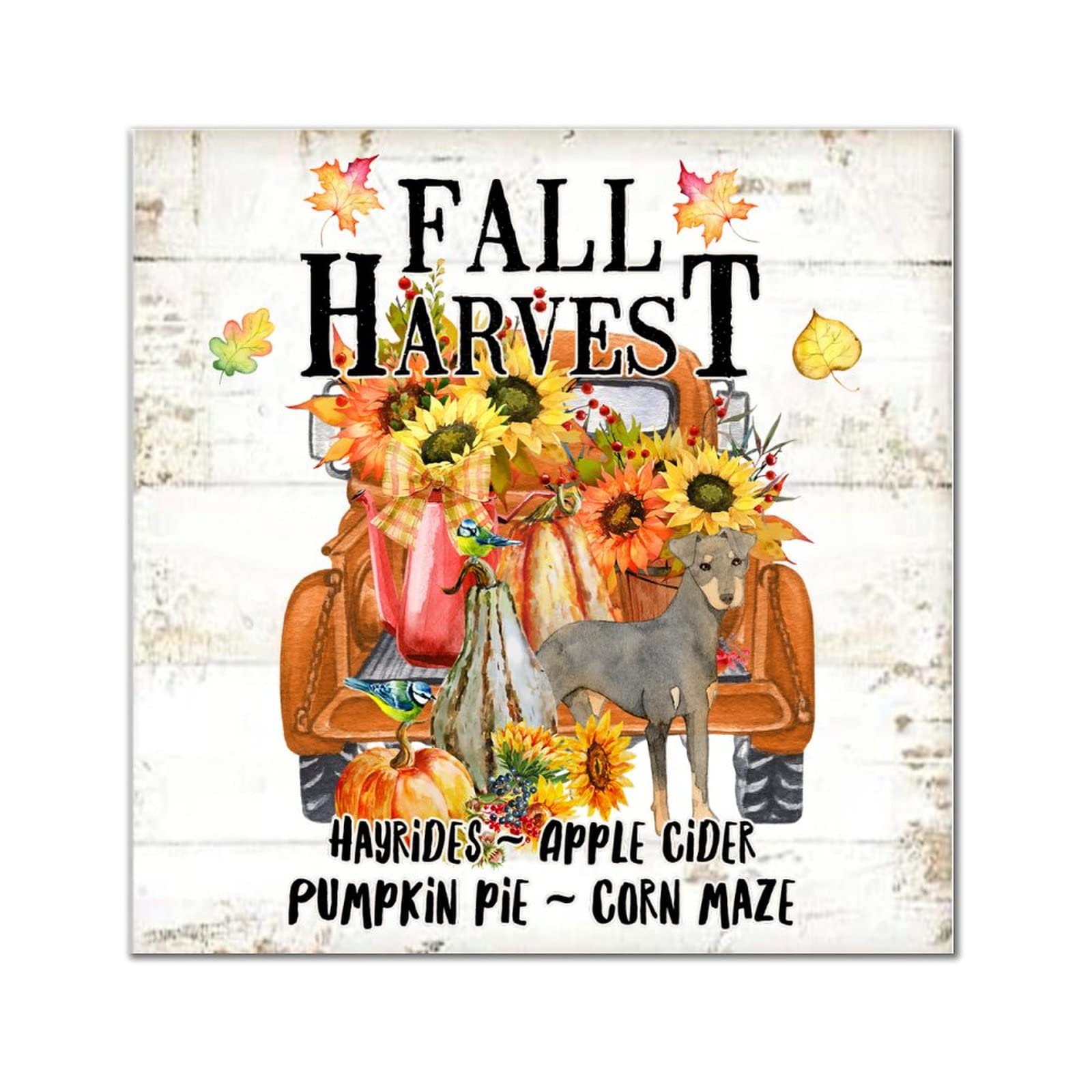 Plaque bois rétro Fall Harvest et Sunflower Lab 35,6 cm motif botanique
