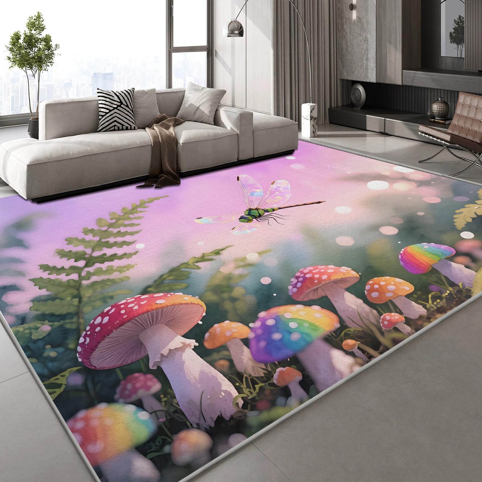 Tapis de salon champignons 160x230 cm pour créer une ambiance home cinéma et appartement cosy