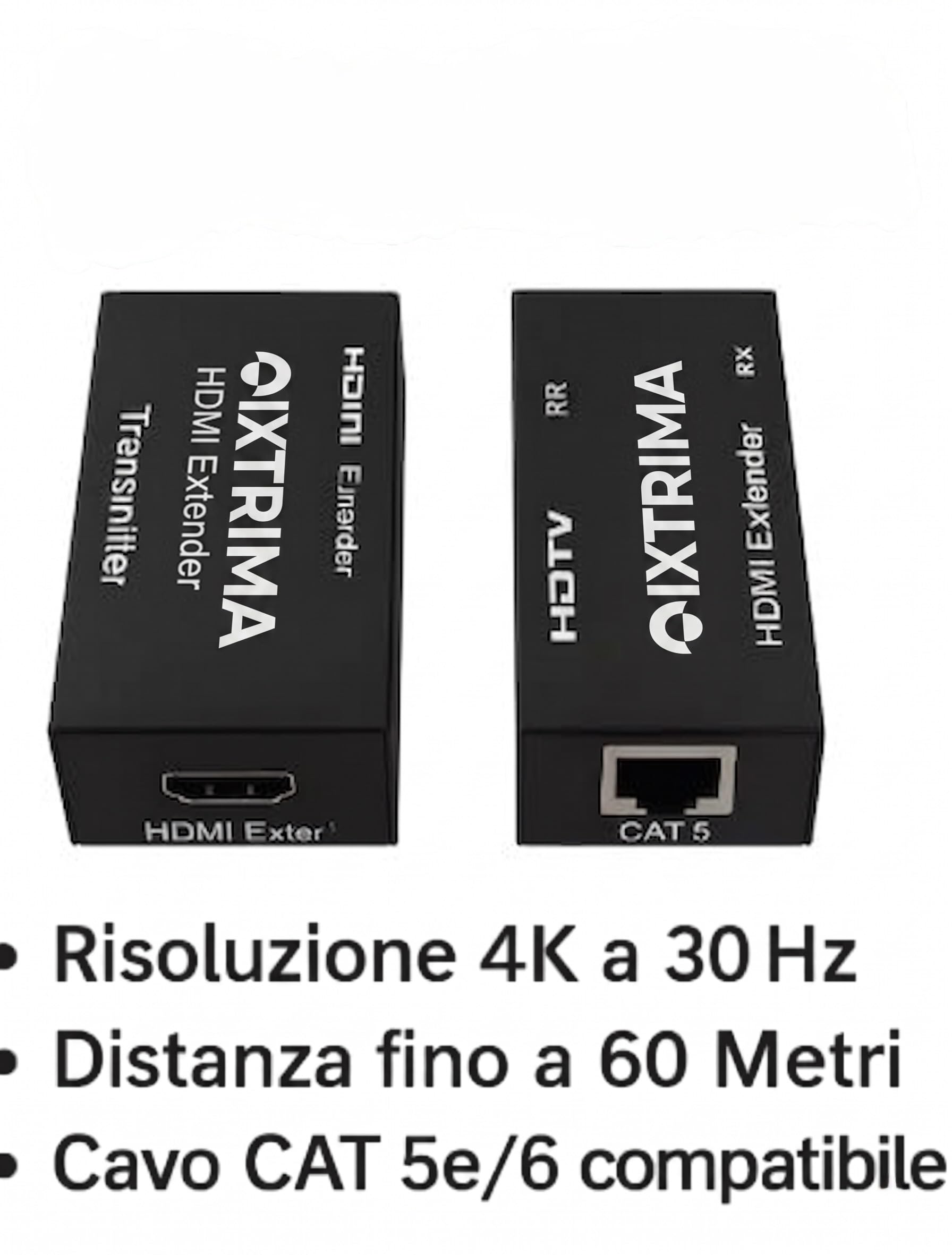 Extender HDMI 4K, Trasmettitore e Ricevitore, Cavo CAT5e/6 fino a 60 metri 3D HDCP EDID Ultra HD 3840x2160p @ 30Hz