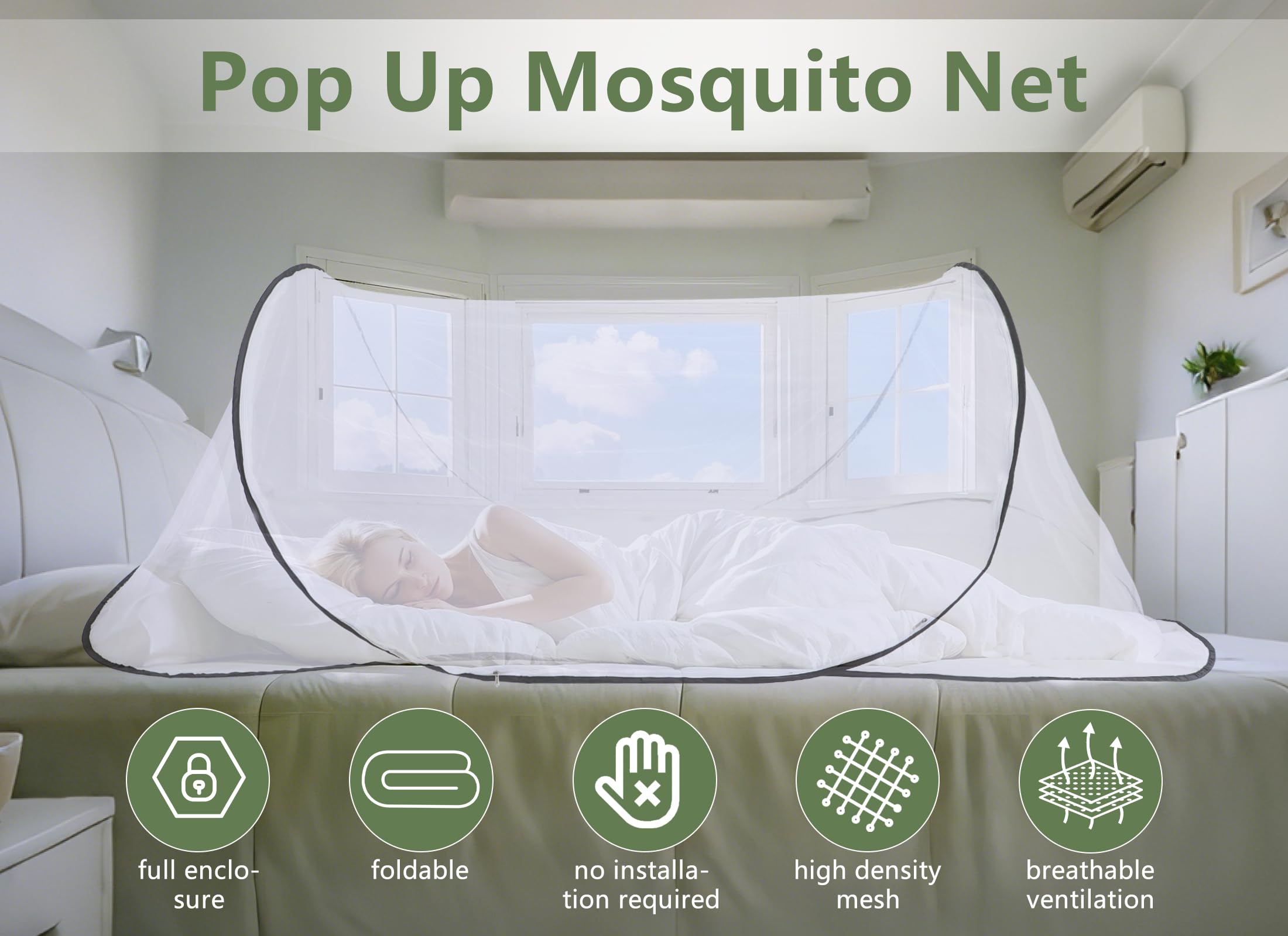 78 x 32 x 22 pollici zanzariera letto, zanzariera portatile pieghevole, zanzariera da viaggio con fondo in rete, per letto da campeggio e viaggio in patio (nero con fondo)
