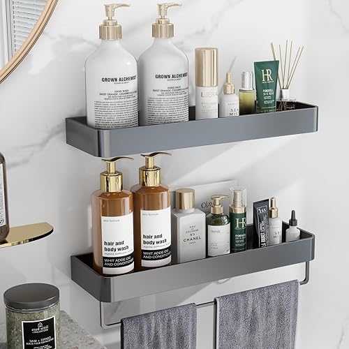 HETMI Organizador adhesivo para ducha, paquete de 2, estantes organizadores de ducha de aluminio de aviación a prueba de óxido con soporte de
