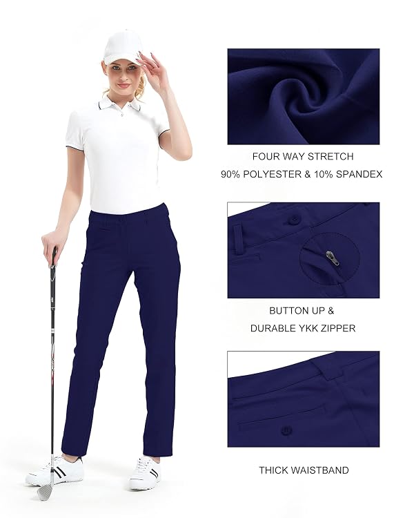 Lesmart Womens Pants Golf Stretch Lightweight Breathable Quick Dry Work Ladies Golf Pants with Pockets 8 Navy Blue by Lesmart - Image 4