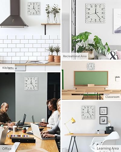 Miniatura 5 de Reloj de pared de madera amarillo azul marino, silencioso, sin tictac, arte de línea simple, reloj de pared cuadrado, funciona con pilas, reloj