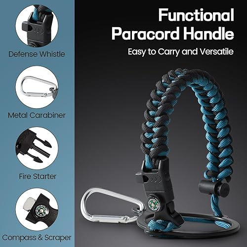 Miniatura 6 de Botella de agua aislada de 32 onzas  Frío-48 horas y caliente-24 horas, botella de agua de acero inoxidable con mango de paracaídas, tapas de popote