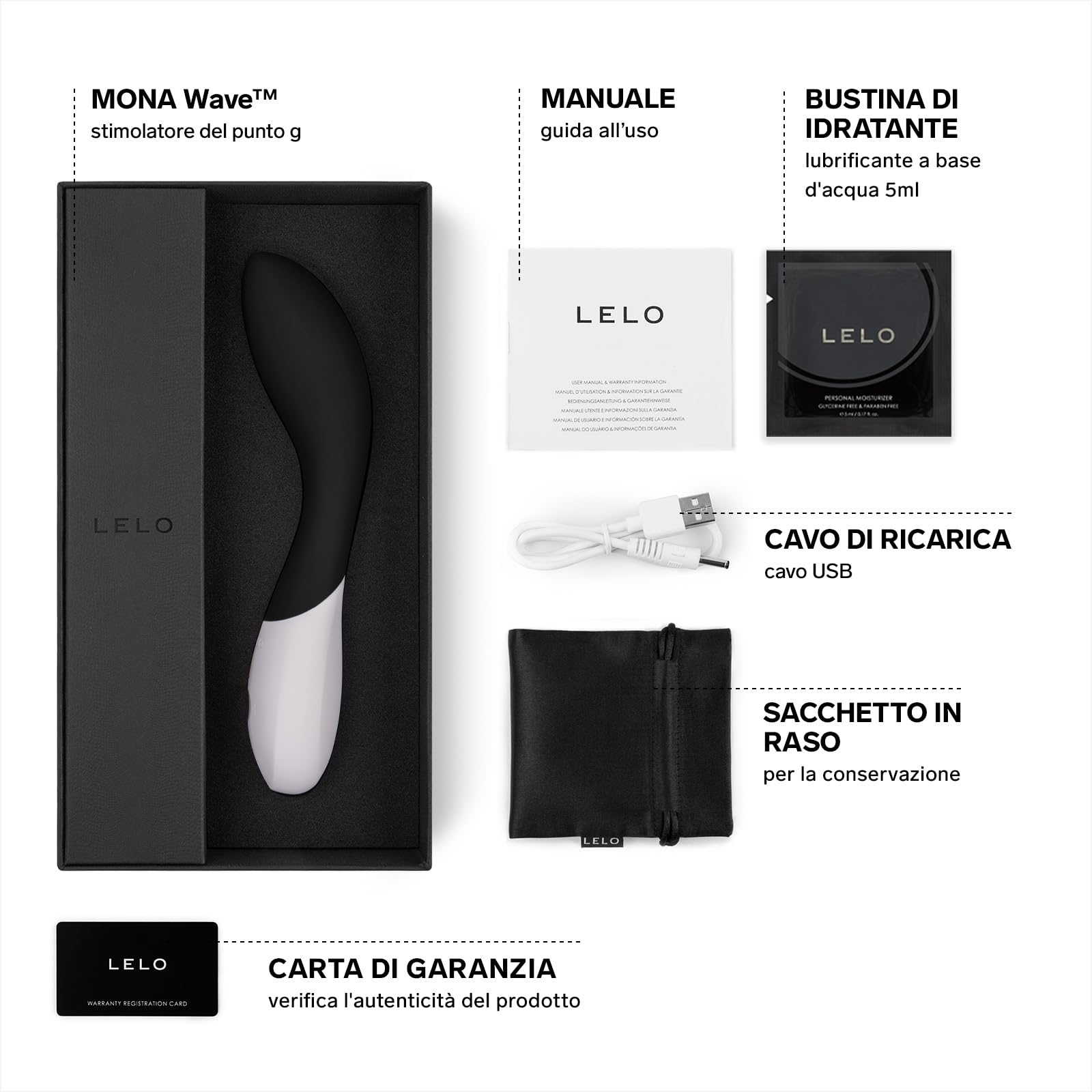 LELO MONA Wave Vibratore per Donna con Tecnologia WaveMotion e 12 Modalità di Vibrazione, Vibratori, Vibratori Donna con Movimento Wave, Nero (Black)