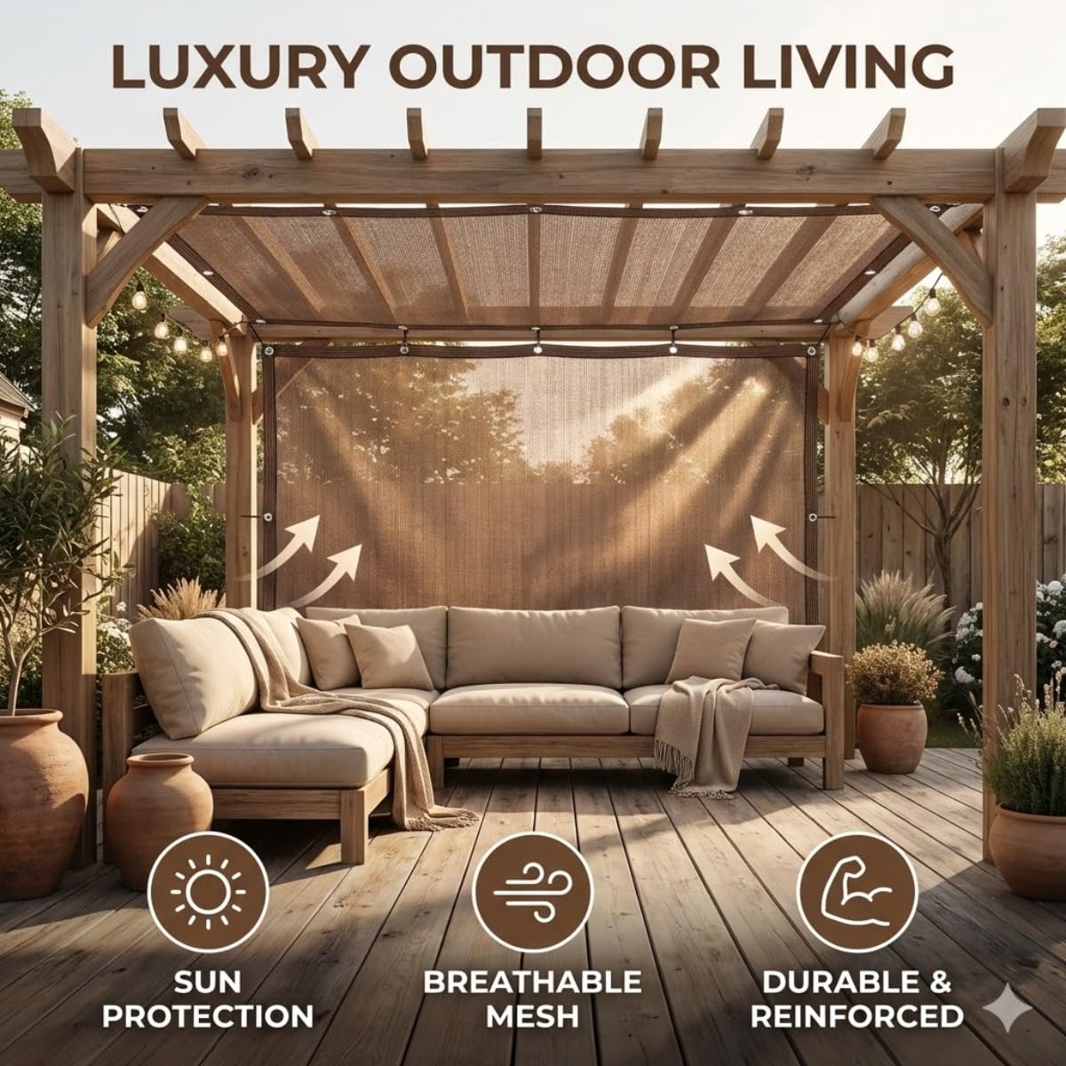 HighDGardenNet UV-beständiges 90 % Sonnennetz mit Ösen, 10 x 10,5 m, Balkonwindschutz, perfekt für Privatsphäre und Pflanzenpflege im Freien