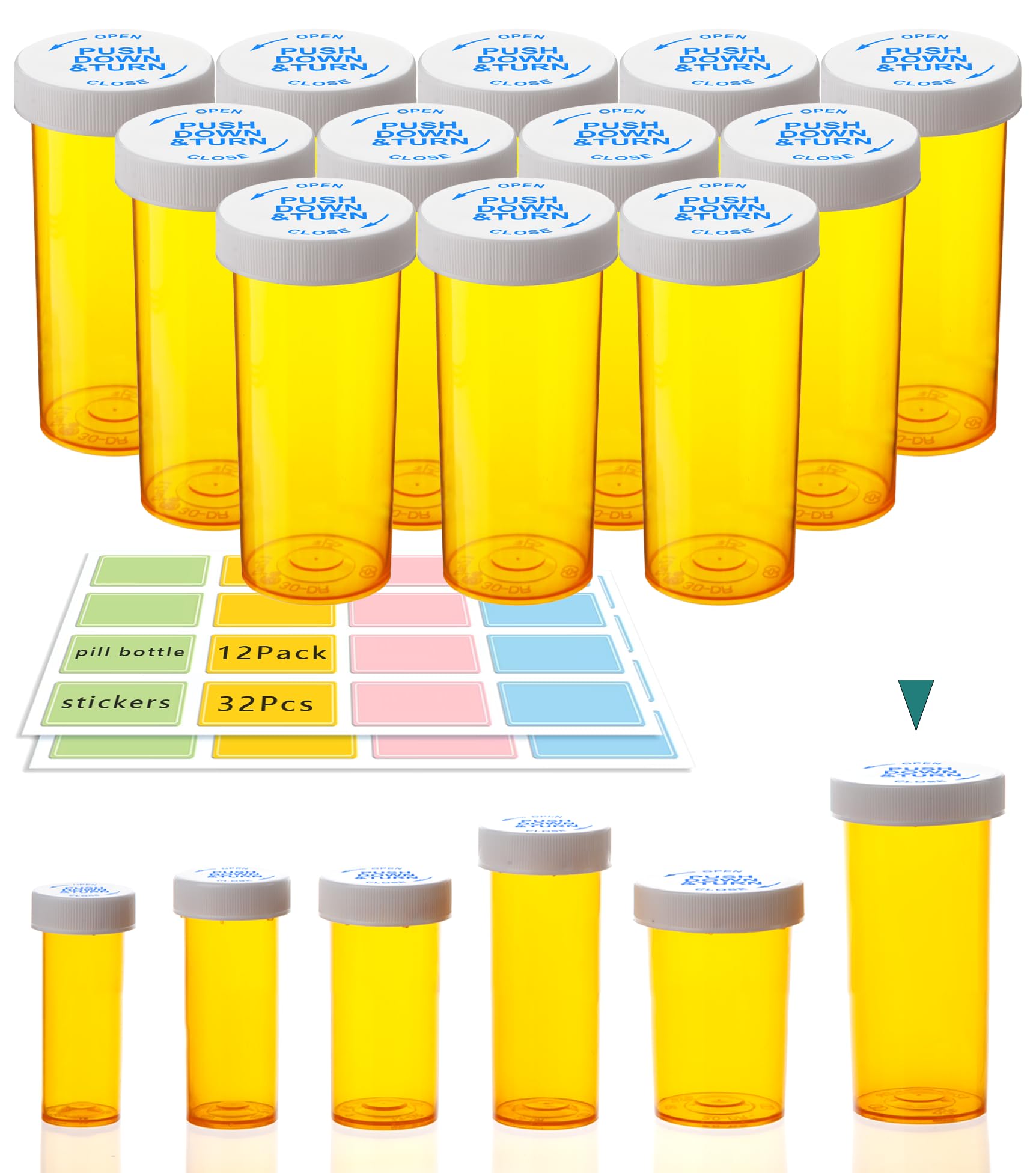 Zoeynex 3.75oz Empty Pill Bottles with Child-Resistant Caps, 12 Pack - Large Capacity, Moisture-Proof, BPA-Free, with 32 Easy-Peel Labels for