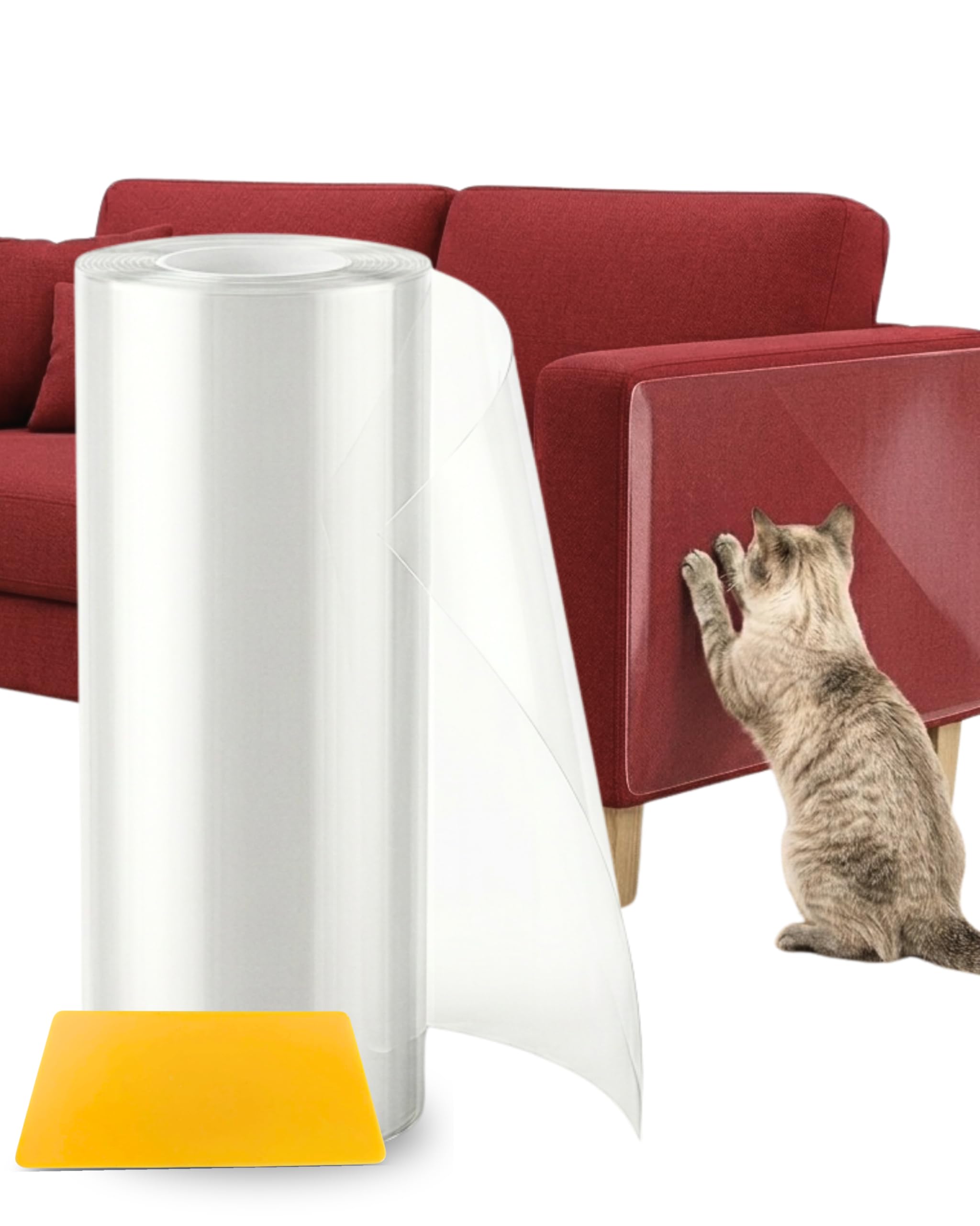 Protector Sofa Gatos Arañazos 40cm x 5m - Plastico Adhesivo Antiarañazos para Sofa y Puertas, Protector Transparente para Gatos y Perros, Fácil de Instalar