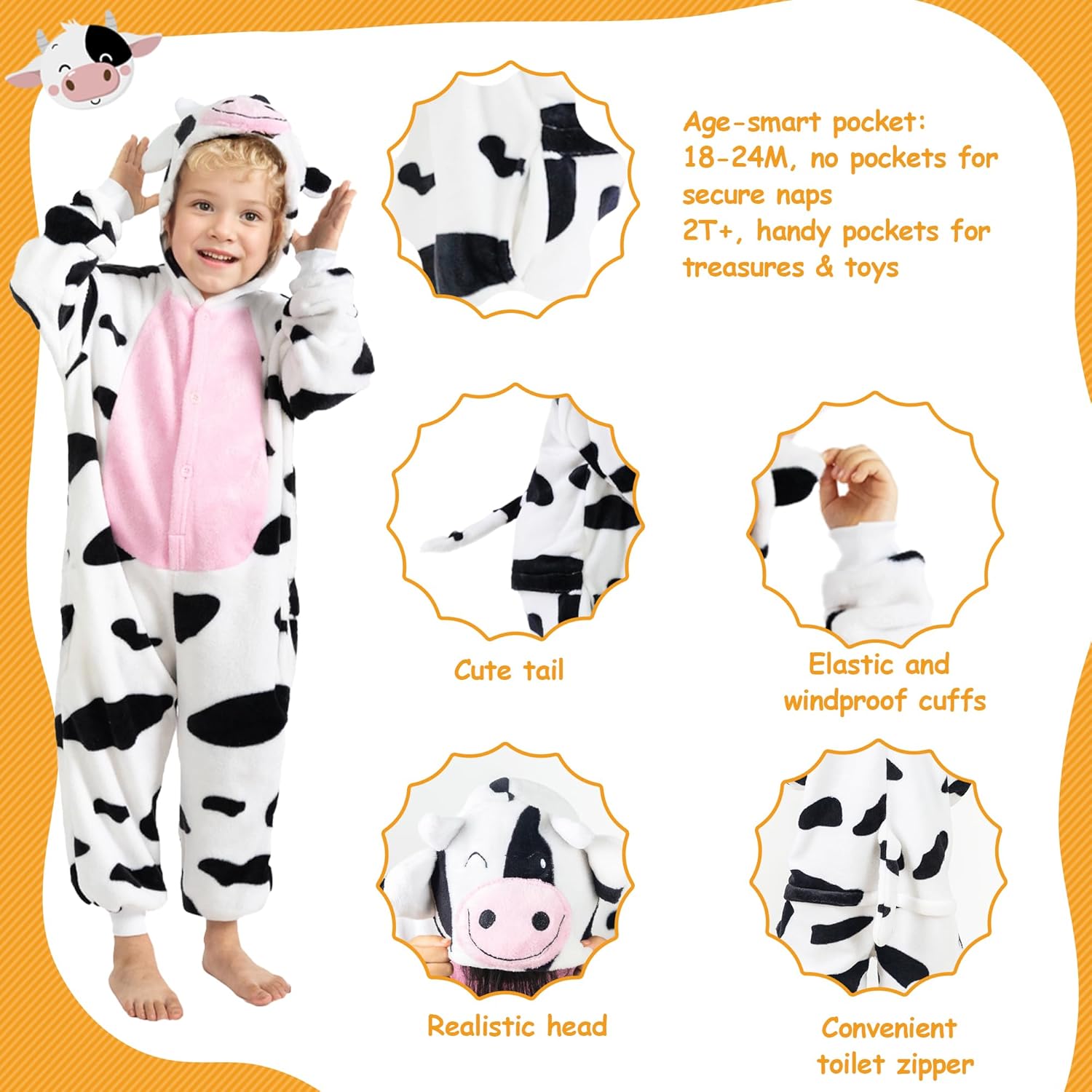 Breevo Cow Onesie Halloween Toddler Cow Costume for Boys Girls 18M-8Y - Image 3