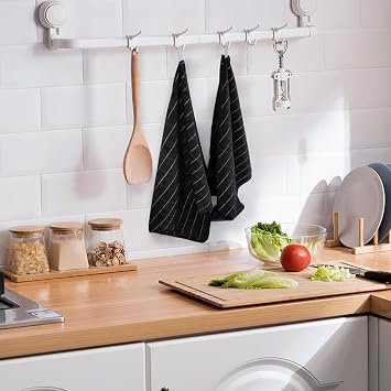 KinHwa Microfiber Tea Towels for Kitchen Dish Towels for Drying Dishes | Pack of 2 Super Absorbent & Quick Drying Cleaning Kitchen Towels Set 45x65cm Machine Washable Hotel Quality Black T Towel Set