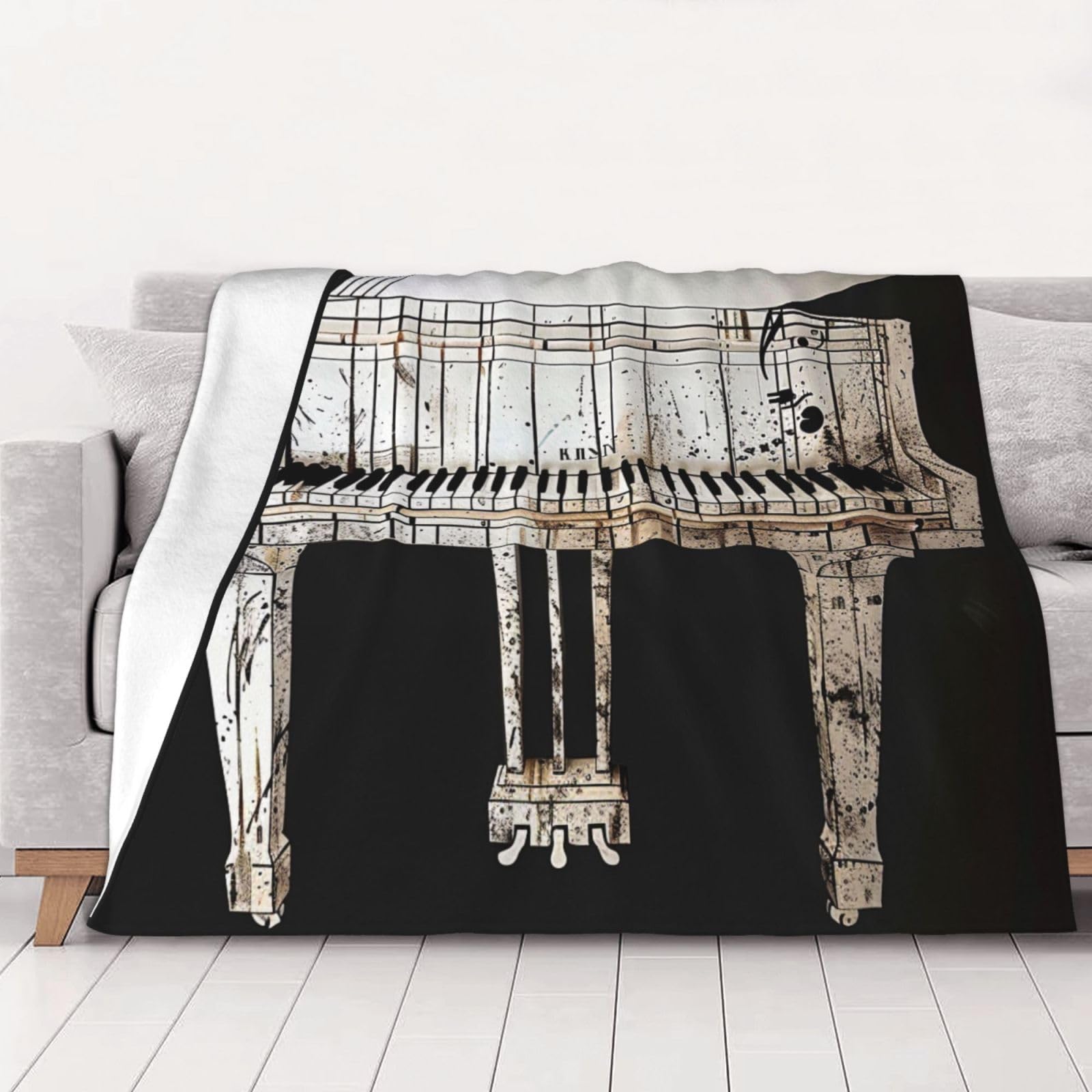 AUBKFELD Piano Printed Flannel Blanket 150x125 CM, Soft & Warm Throw Blanket for Sofa/Couch/Bed/Car, Gifts for Audlts Women Men