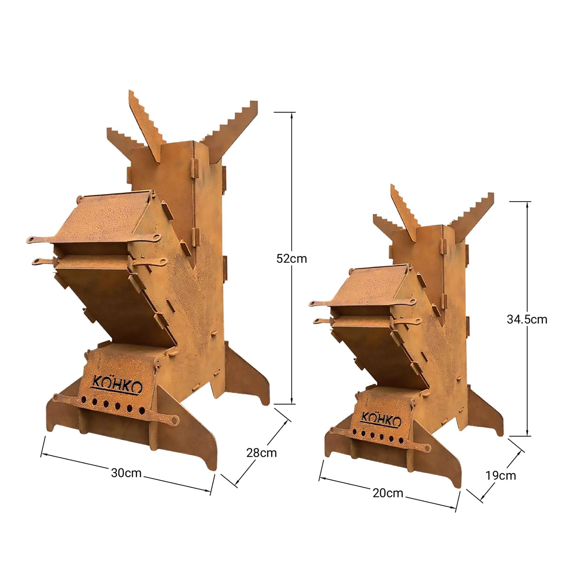 Köhko® Poêle à fusée L Rocket Stove - En acier corten de 3 mm - Pour extérieur - Pour barbecue, barbecue, camping, cuisine multifonctionnelle pour l'extérieur