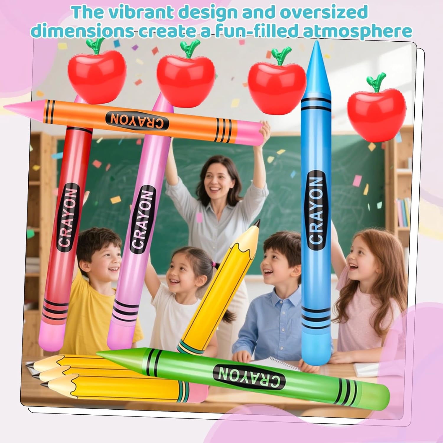 13 Pcs 42 Inch Giant Inflatable Pencil Balloons,Jumbo Back to School Decor Photo Props Blow Up Crayons for Classroom Playground Indoor Outdoor Birthday Party First Day of School Decorations