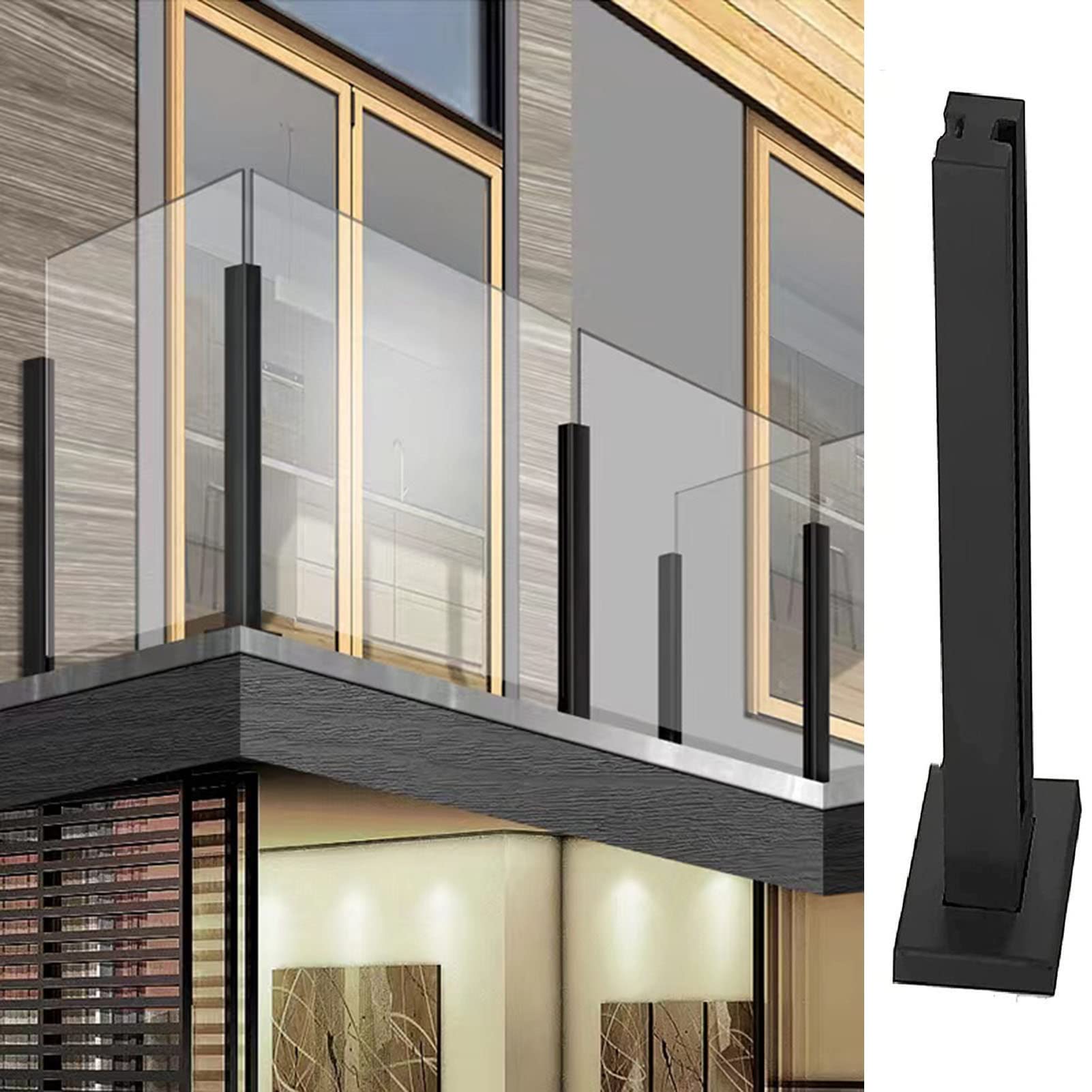 Poste de barandilla de vidrio negro de escalera con abrazadera de panel para 3/8