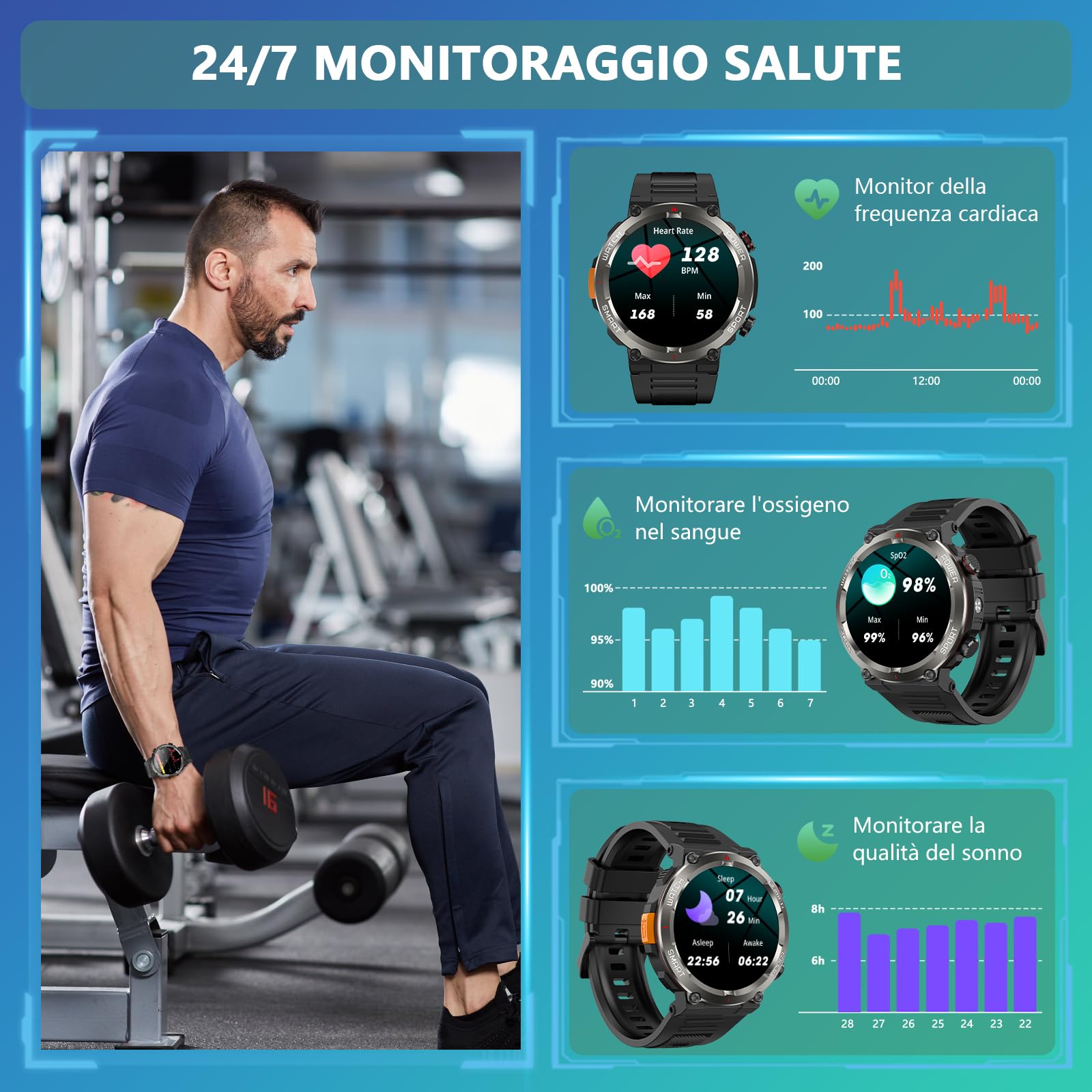 Baolubao Smartwatch Uomo, 1.45" Orologio Smartwatch con Torcia/Bussola Orologio intelligente con Effettua/Risposta, 120+Modalità Sportive, 2 Cinturini, IP68 Impermeabile Smart Watch per Android iOS