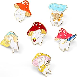 6 Pezzi Spille Smaltati a Fungo Pin di Fungo Simpatico Cartone Animato Perni per Zaino di Animali Divertenti Spille per Distintivi a Forma di Fungo Spille dei Pulsanti di Gatto Gioielli