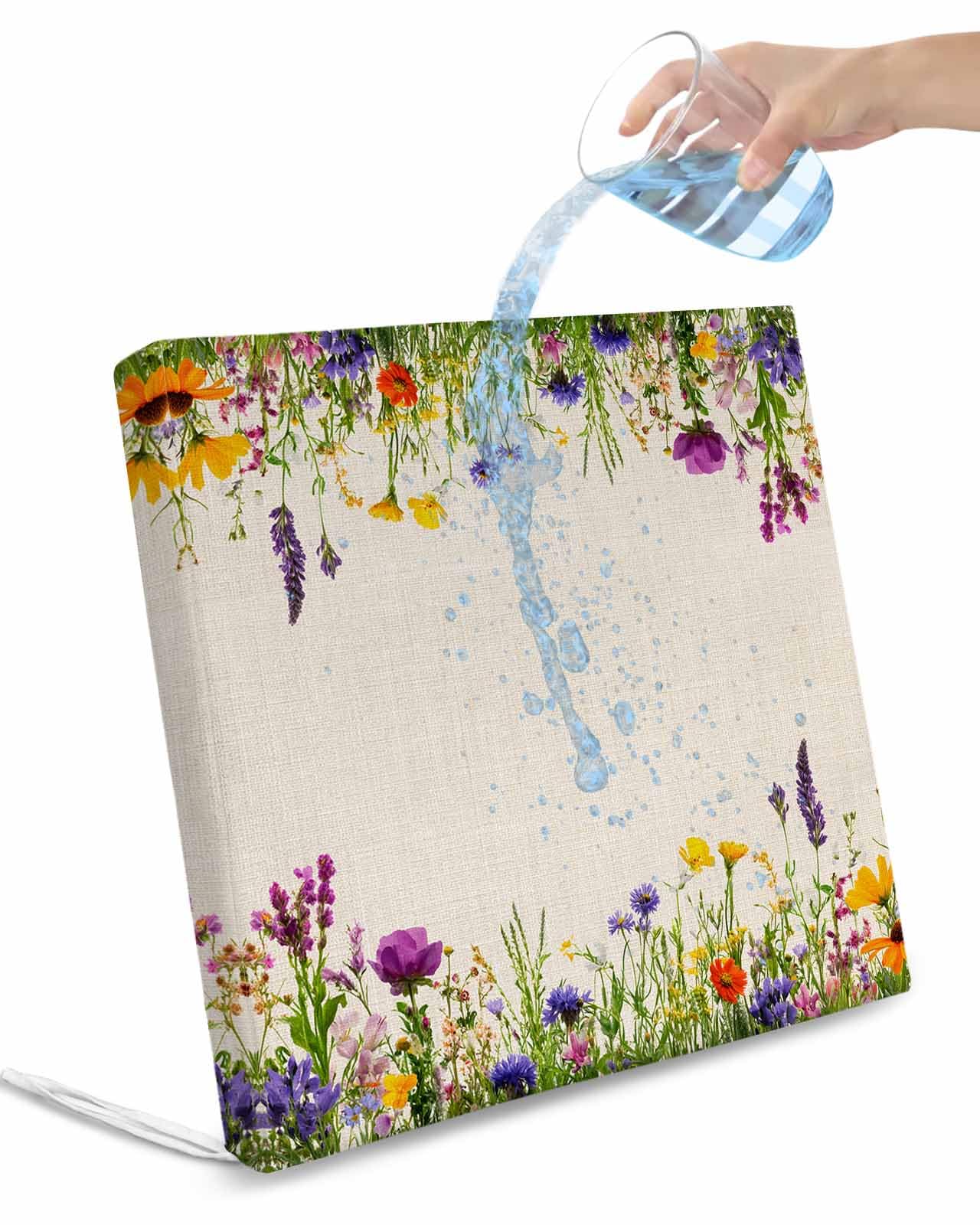 2 Pack Spring Purple Floral Waterproof Cushion Covers with Ties, Outdoor Patio Chaise Lounge Chair Seat Cushion Slip Covers Replacement(Only Cover) Farmhouse Green Botanical 20