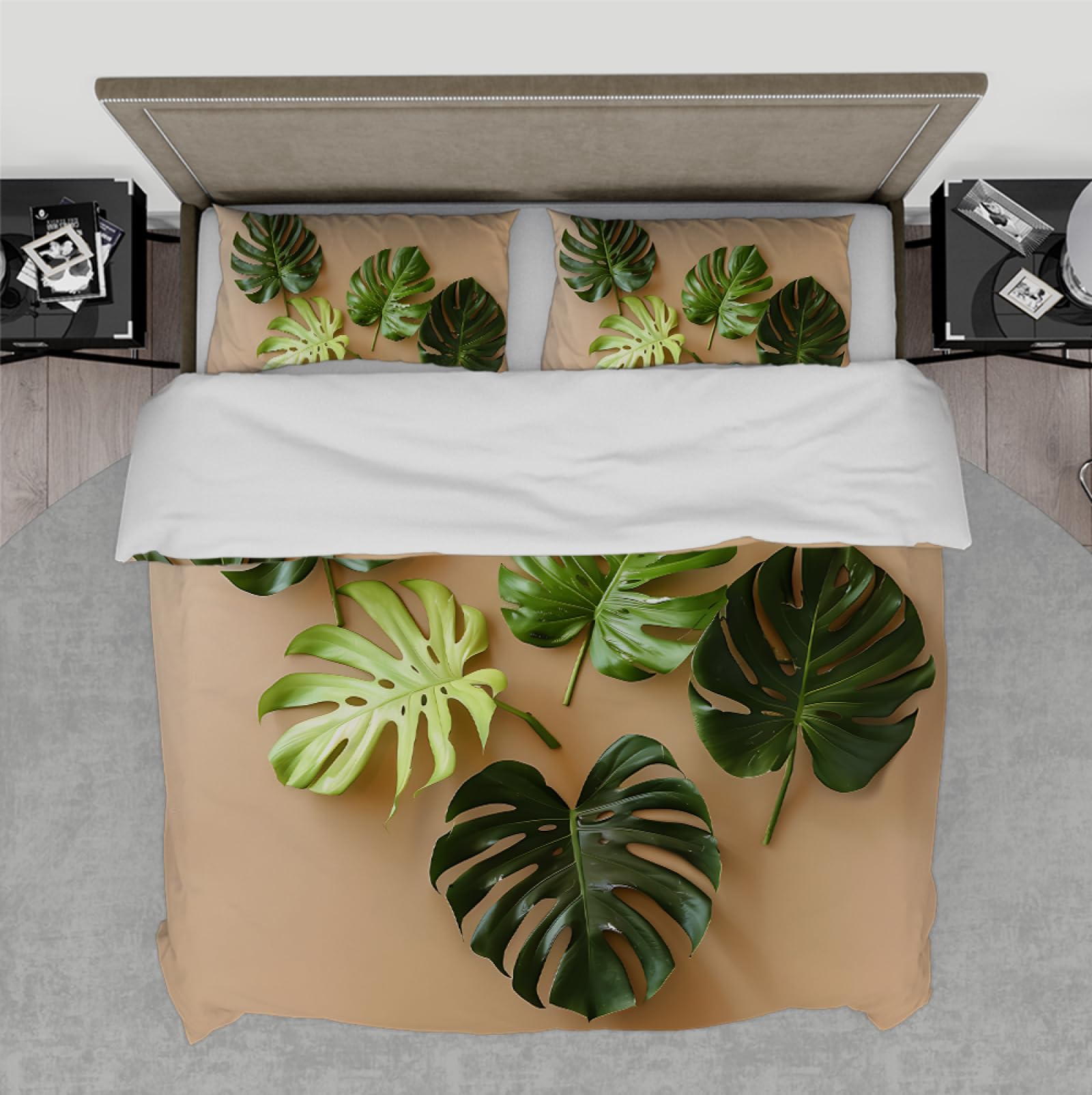 Housse de couette 3D de qualité supérieure motif palmier marron et vert en microfibre douce