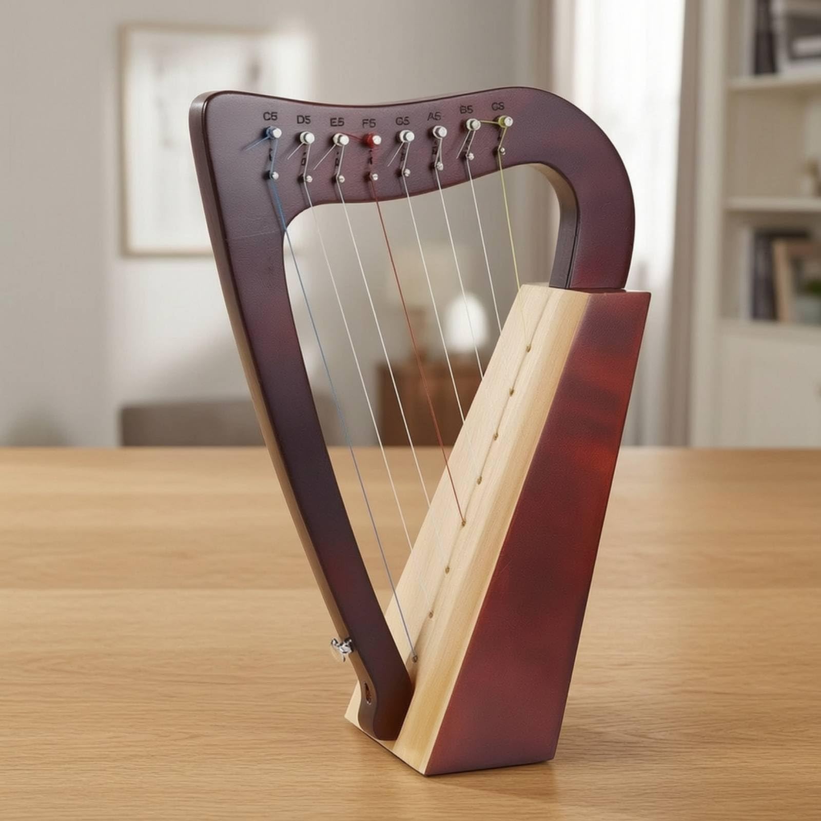 Qianly Arpa Lira con Chiave di Accordatura Compatta Arpa Lira Compatto Strumento Musicale per Studenti, 8弦【云杉木】原木色, 35X24 Cm