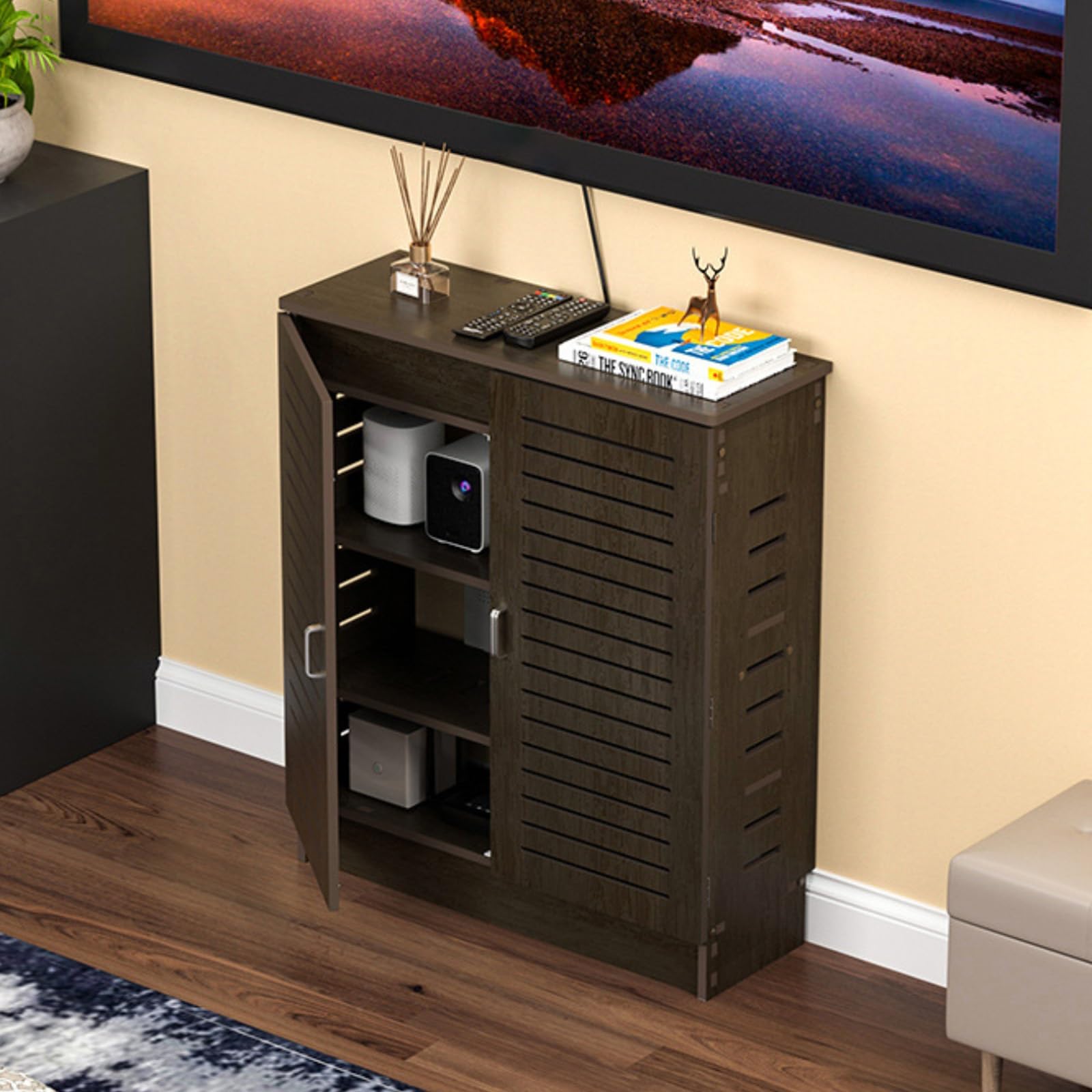 Ctrevl Brown Large Wifi Router Storage Cabinet, Cabinet To Hide Router And Modem With Adjustable Shelves, Wifi Storage Cabinet For Home Office And Living Room(,50X25x80cm)