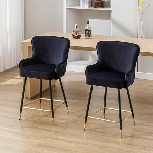 Guyou Juego de 2 taburetes de bar de terciopelo con respaldo alto, sillas altas tapizadas de isla de cocina de 30 pulgadas, silla de pub con