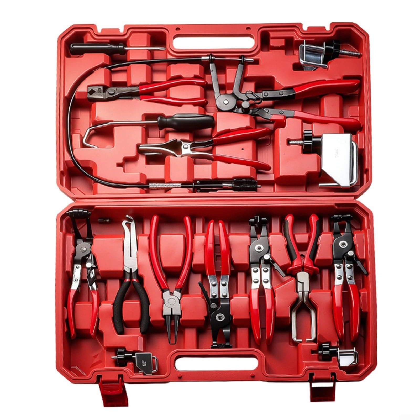 Juego de 17 alicates de abrazadera de manguera de coche, Nº 45, herramientas manuales de acero para reparación de tuberías de agua y aceite, agarre ergonómico con estuche de almacenamiento